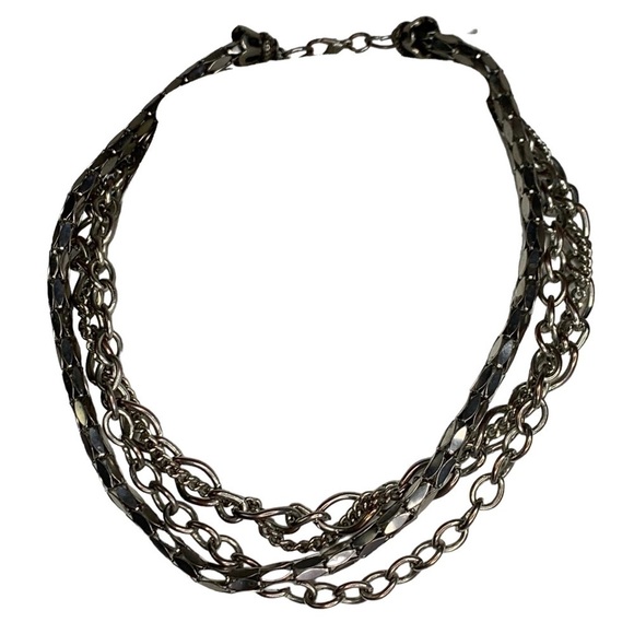 Triple Strand Silver Tone Chain link & Rhinestones 18” with Extension - Picture 1 of 5